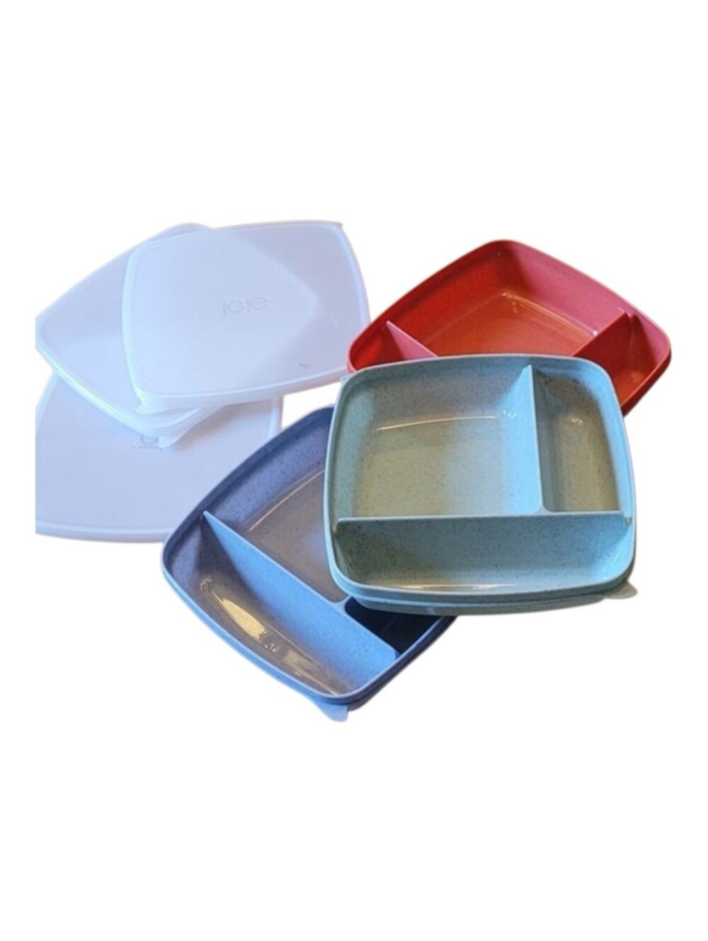 Joie Bento Boxes Set in Coral, Aqua, Blue and White Lids